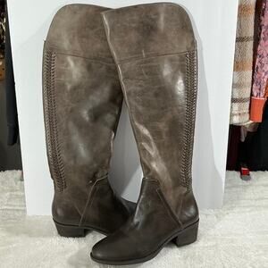 Vince Camuto Bendora Knee High Leather Boots Women 9M Brown Block Heel NWOT